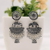 Elephant Chaandbali Jhumka Silver Classic Oxidised Earrings